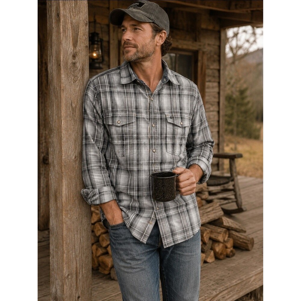 Carhartt Gray Black Plaid Pearl Snap Button Down Shirt Relaxed Fit workwear 2XL